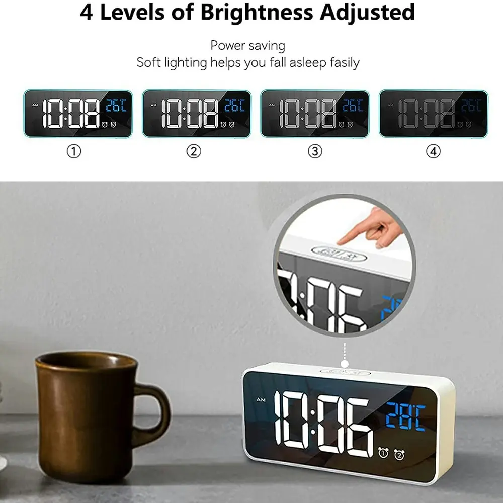 LED music Digital Clock Alarms Voice Control Snooze Temperature Display