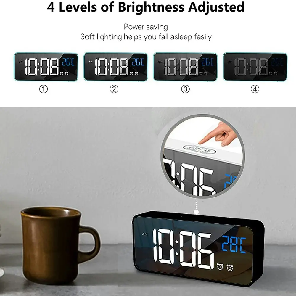 LED music Digital Clock Alarms Voice Control Snooze Temperature Display