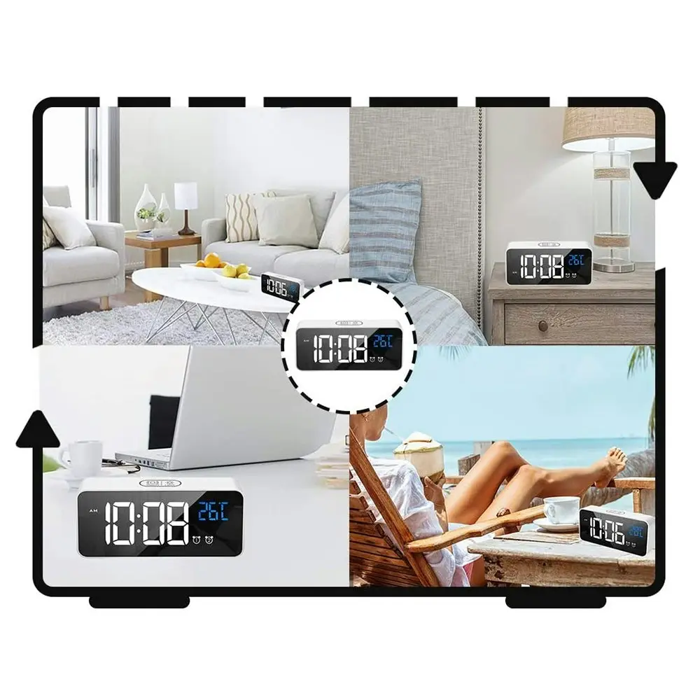 LED music Digital Clock Alarms Voice Control Snooze Temperature Display