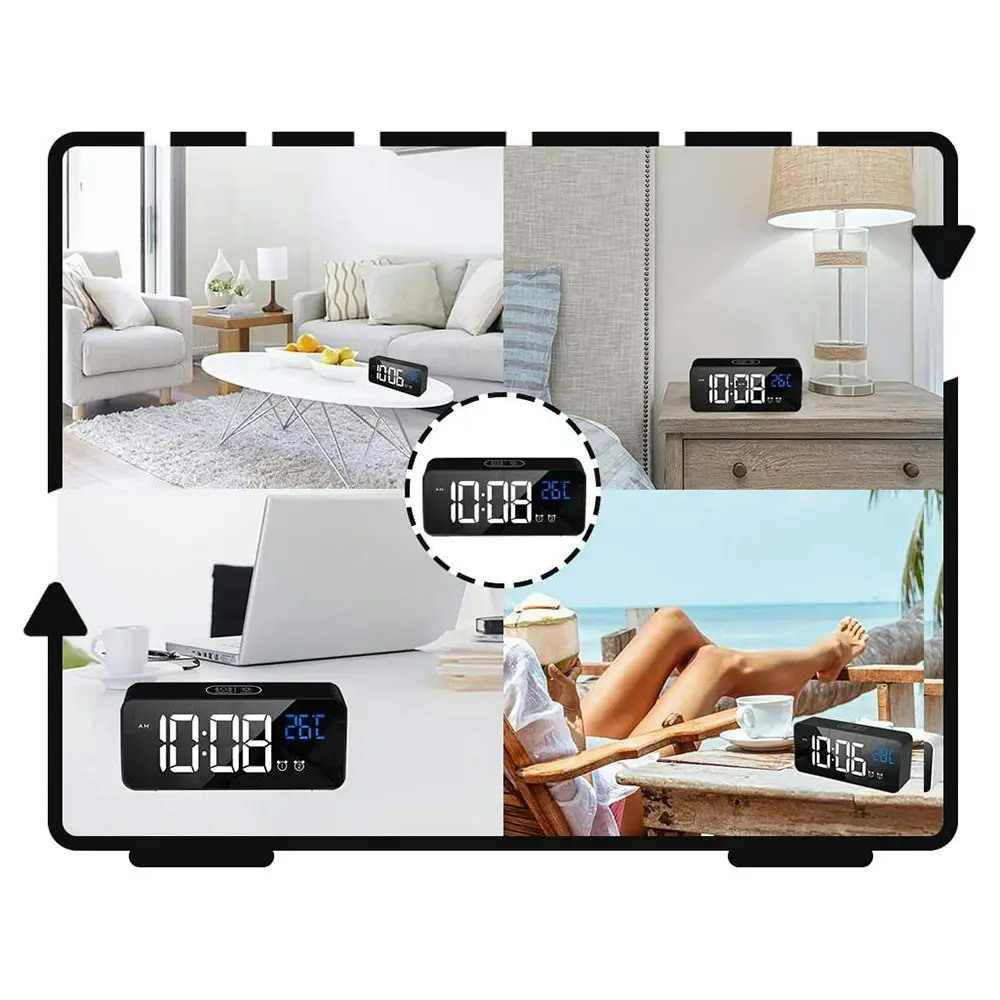 LED music Digital Clock Alarms Voice Control Snooze Temperature Display