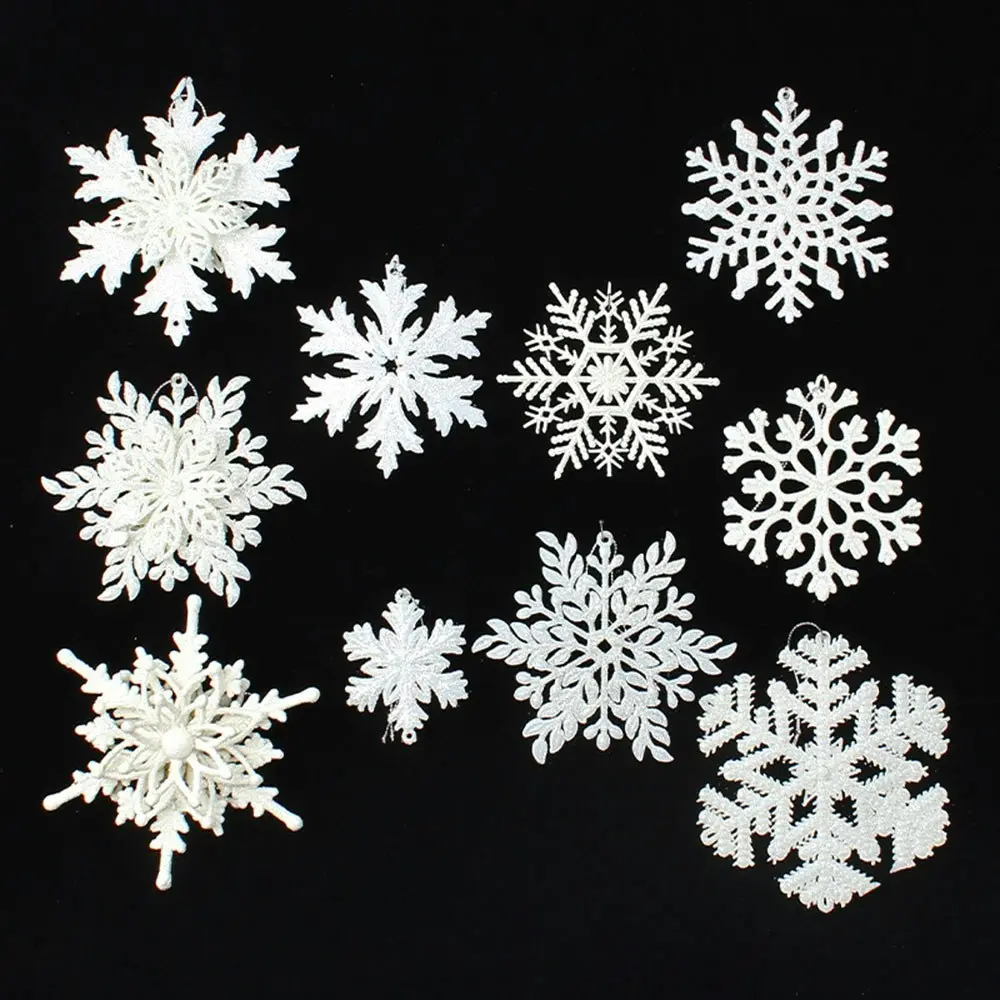 23Pcs White Glitter Snow Flakes Ornaments for Christmas Tree Hanging Decorations