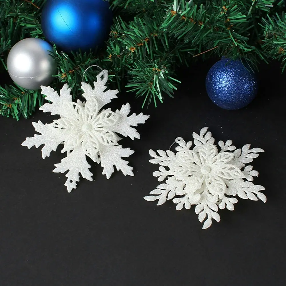 23Pcs White Glitter Snow Flakes Ornaments for Christmas Tree Hanging Decorations