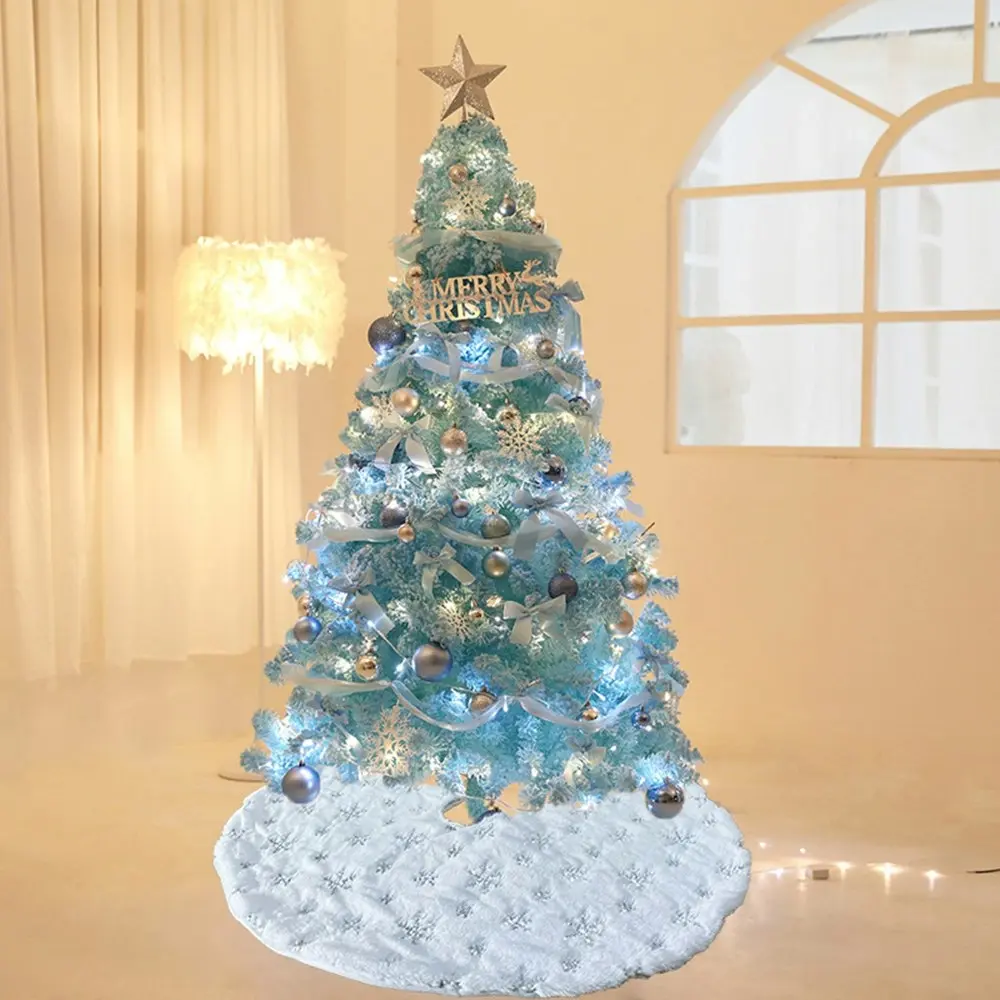 Short Plush Christmas Tree Skirt  Decoration with Sequin Snowflake Embroidery