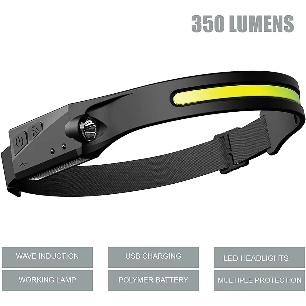 Waving sensor COB headlight USB charging LED strong Headlamp Head Torch