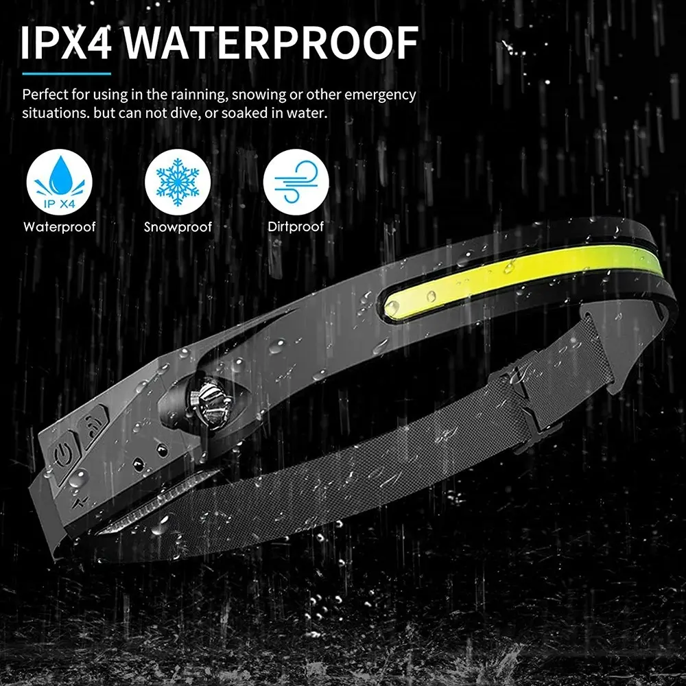 Waving sensor COB headlight USB charging LED strong Headlamp Head Torch