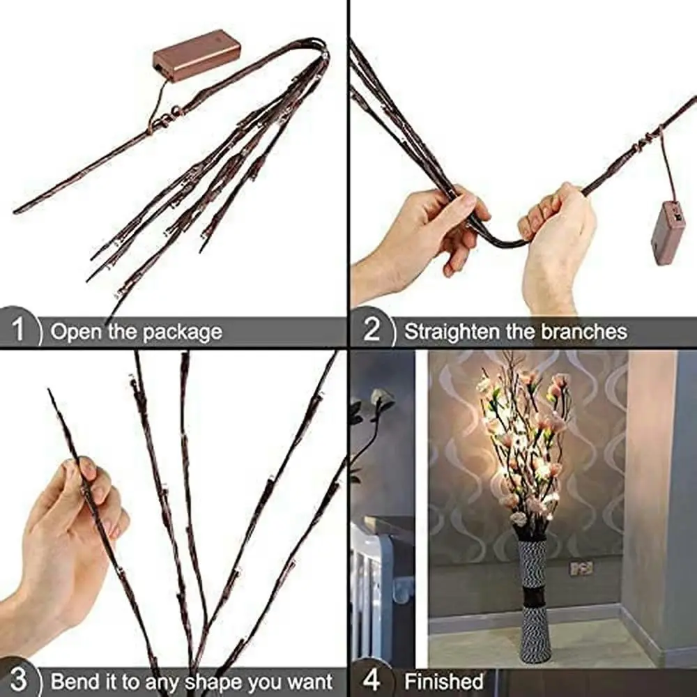 4 Pack LED Branch Light Battery Operated Lighted Branch Vase Filler Willow Tree