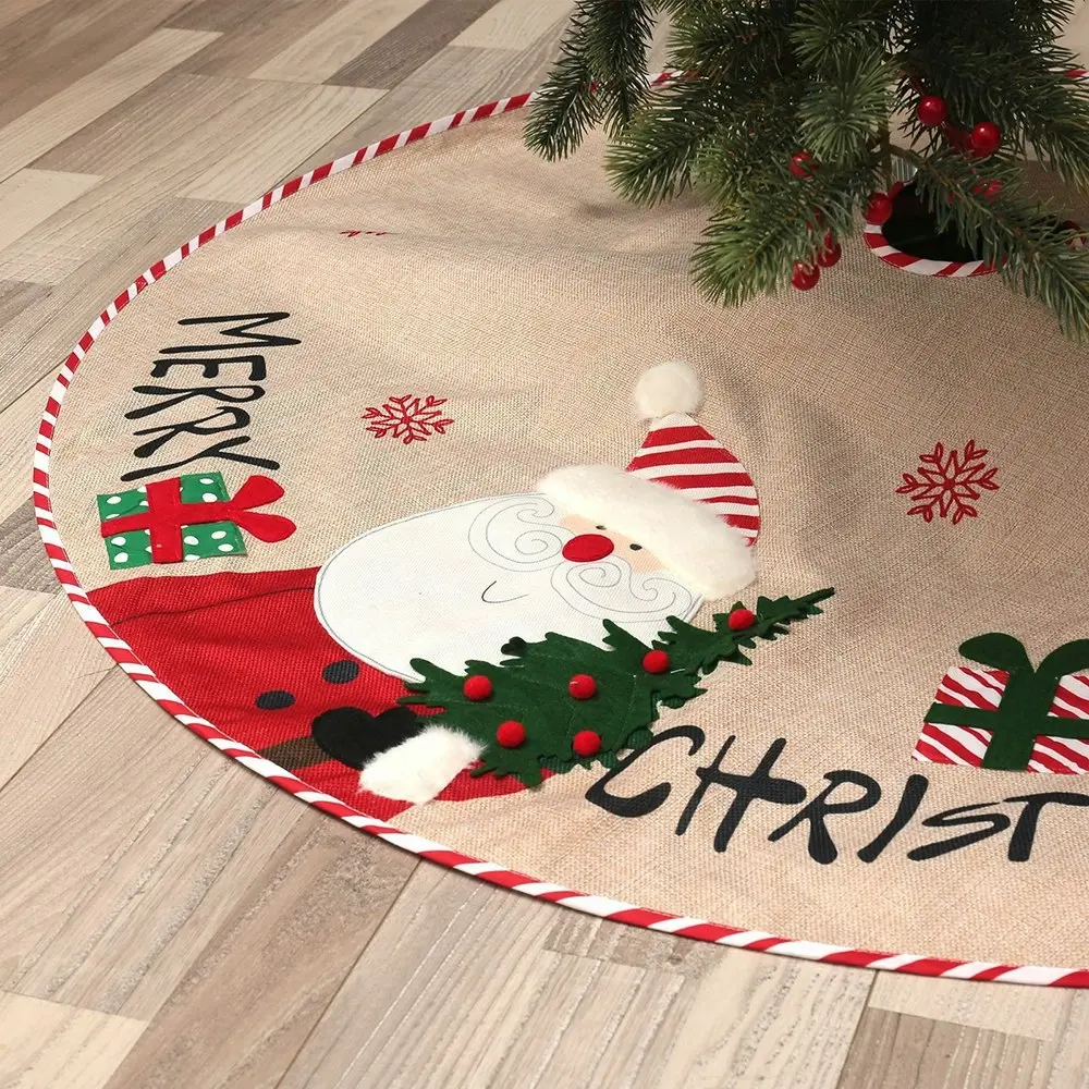 Burlap Rustic Christmas Tree Skirt Christmas Tree Apron Embroidered Tree Skirt