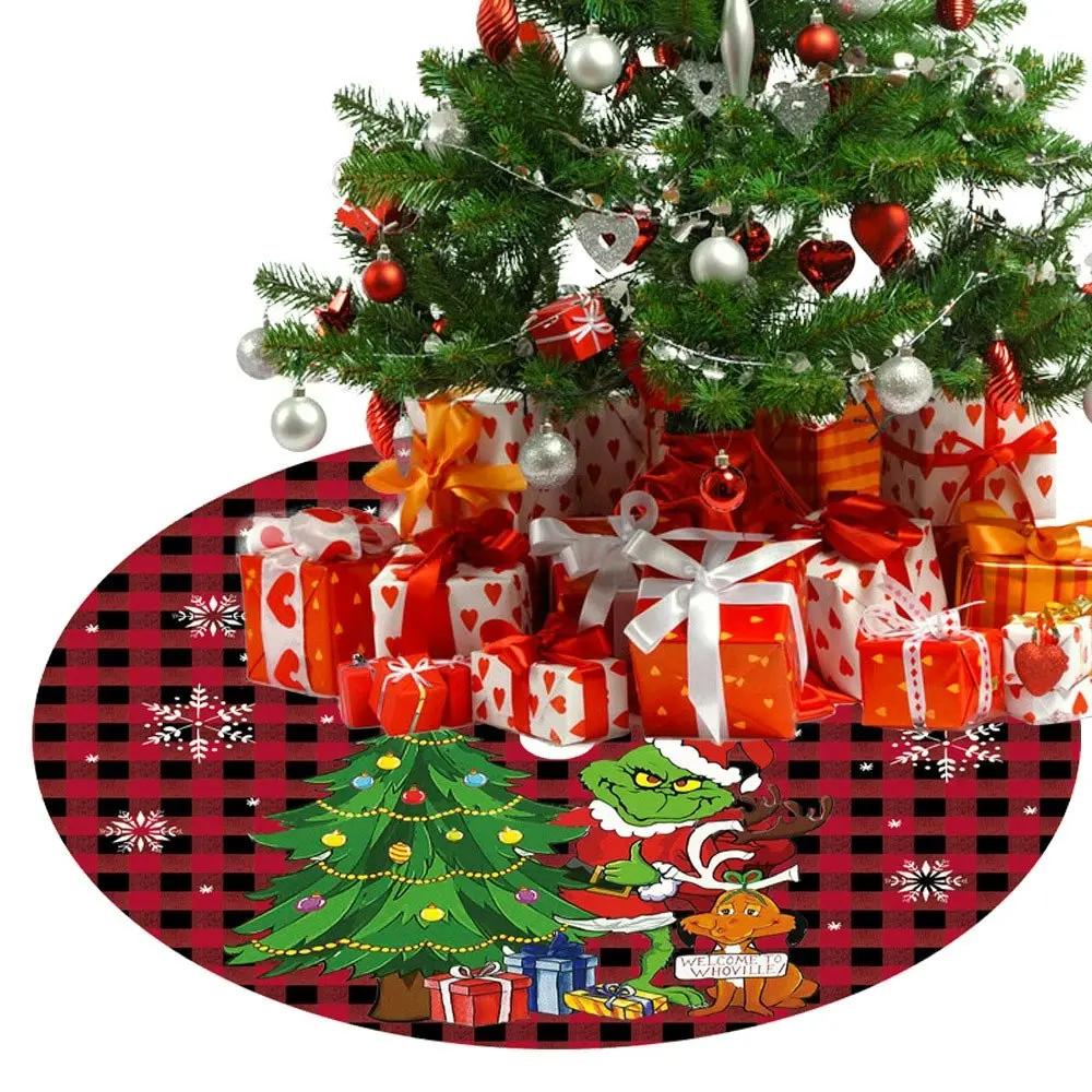 120CM Green Grinch Christmas Tree Skirt Floor Carpet Christmas Decoration