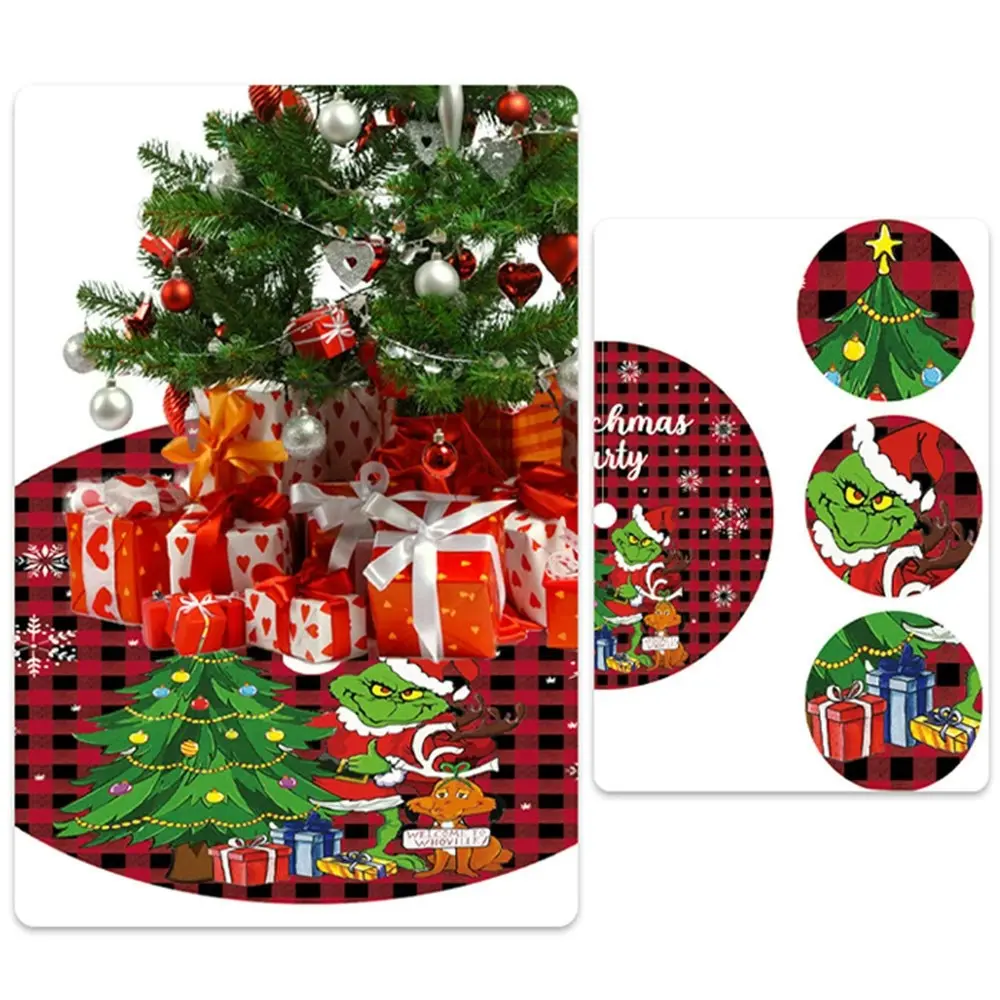 120CM Green Grinch Christmas Tree Skirt Floor Carpet Christmas Decoration