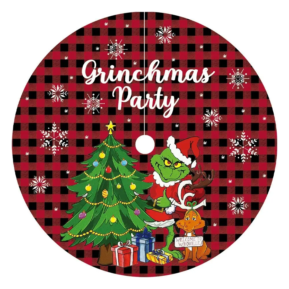 120CM Green Grinch Christmas Tree Skirt Floor Carpet Christmas Decoration