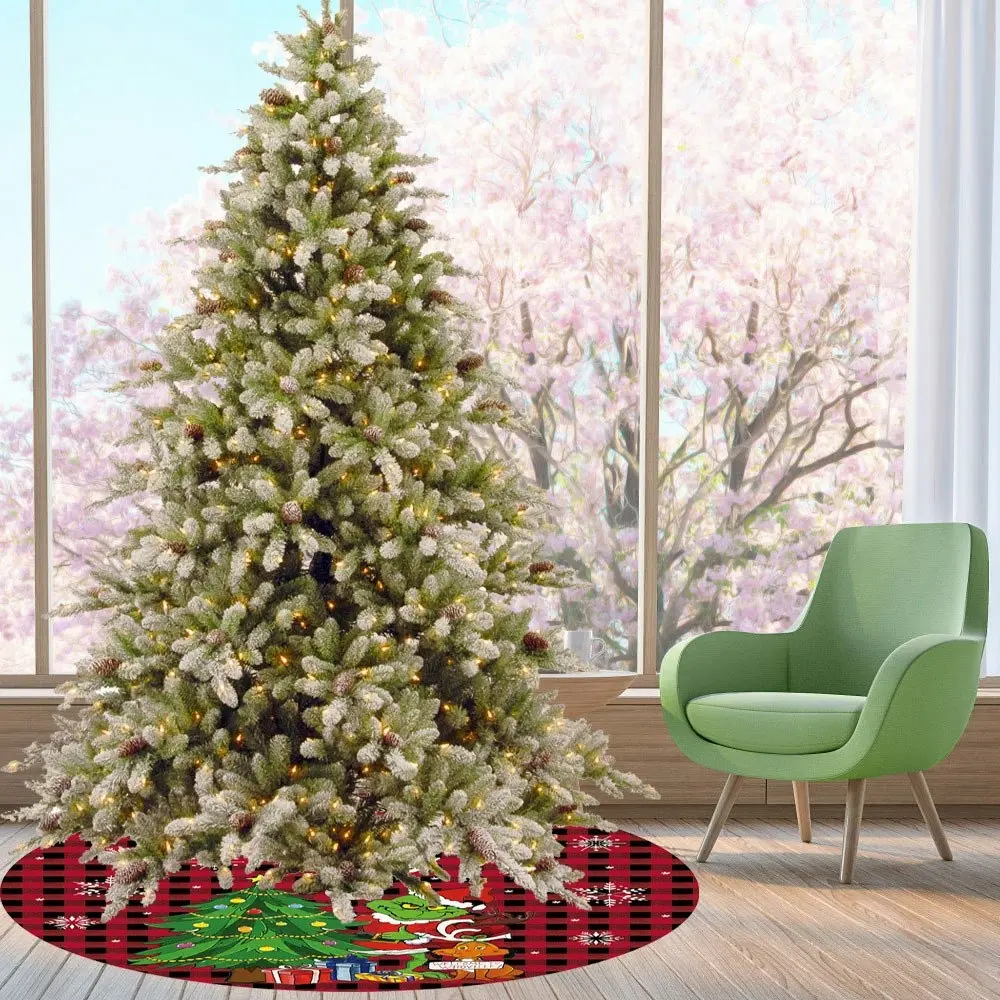 120CM Green Grinch Christmas Tree Skirt Floor Carpet Christmas Decoration