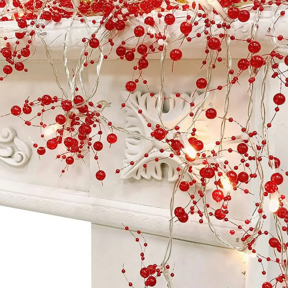 2 Pack 4M Christmas decorations festive lighted pearl beaded garland Pearl string lights