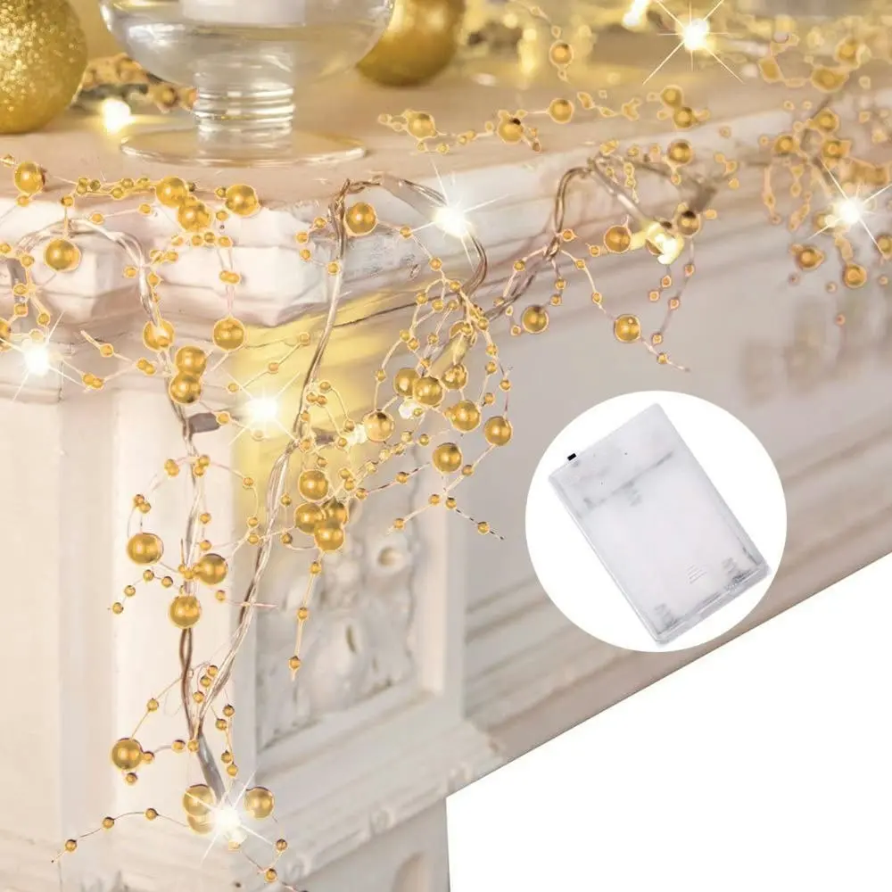 2 Pack 4M Christmas decorations festive lighted pearl beaded garland Pearl string lights