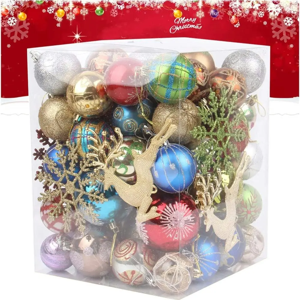 60-70 Pcs Christmas Ball Ornaments Christmas Tree Decorations with Hanging Rope