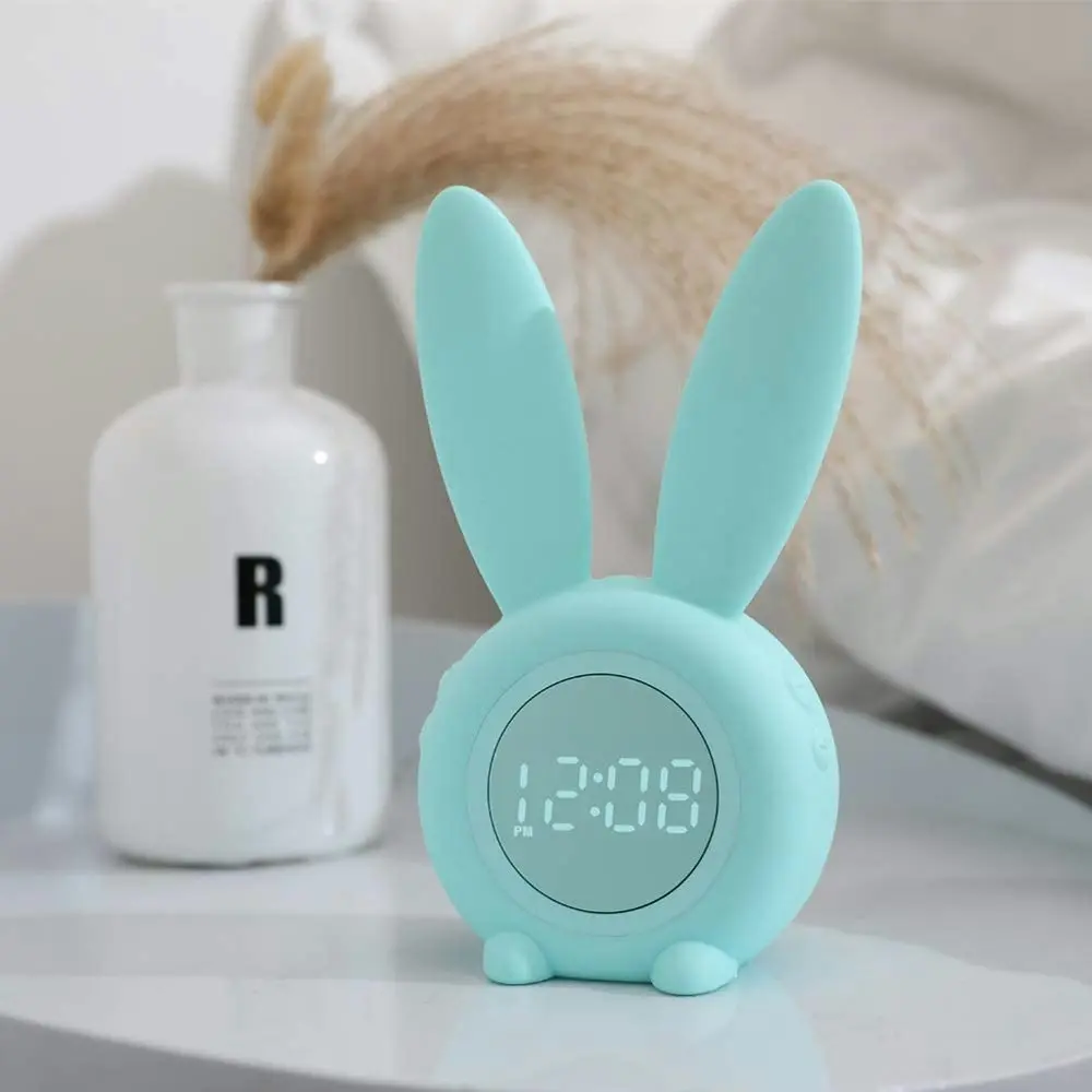 LED Digital Intelligent Alarm Clocks Cute Rabbit Kid Sleep Night Light