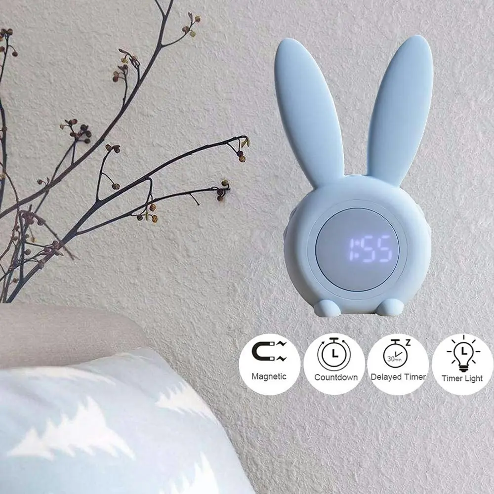 LED Digital Intelligent Alarm Clocks Cute Rabbit Kid Sleep Night Light