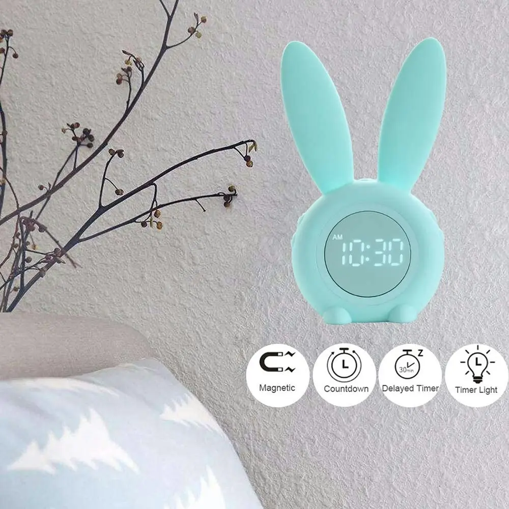 LED Digital Intelligent Alarm Clocks Cute Rabbit Kid Sleep Night Light