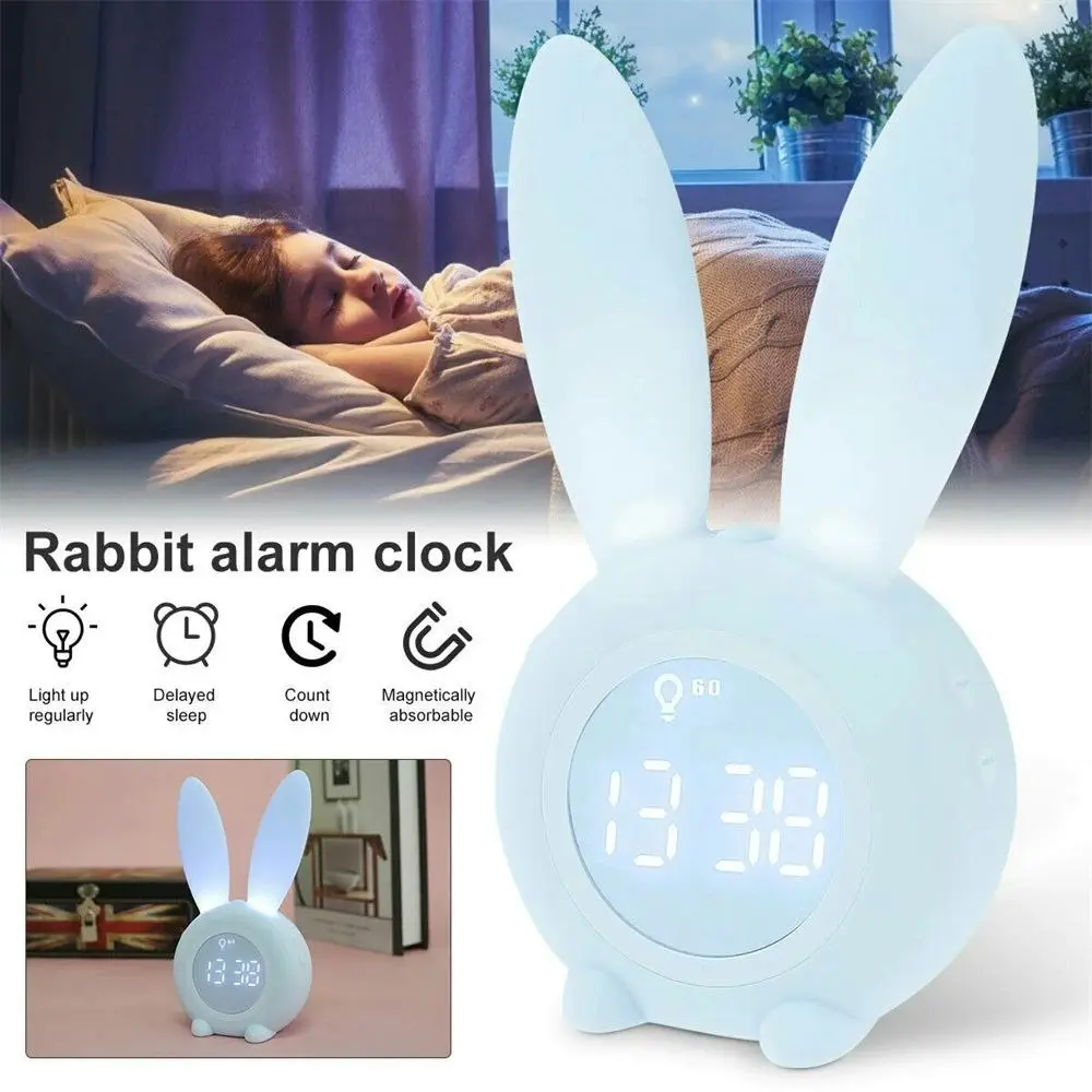 LED Digital Intelligent Alarm Clocks Cute Rabbit Kid Sleep Night Light