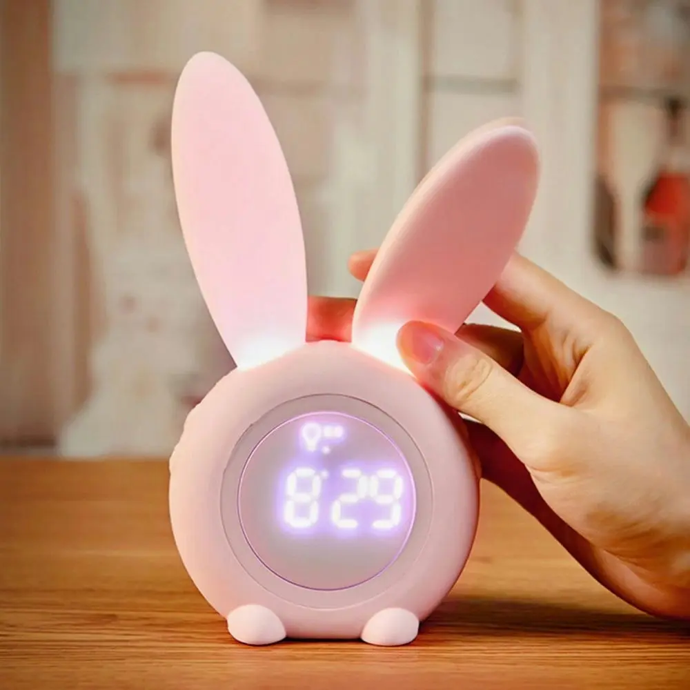 LED Digital Intelligent Alarm Clocks Cute Rabbit Kid Sleep Night Light