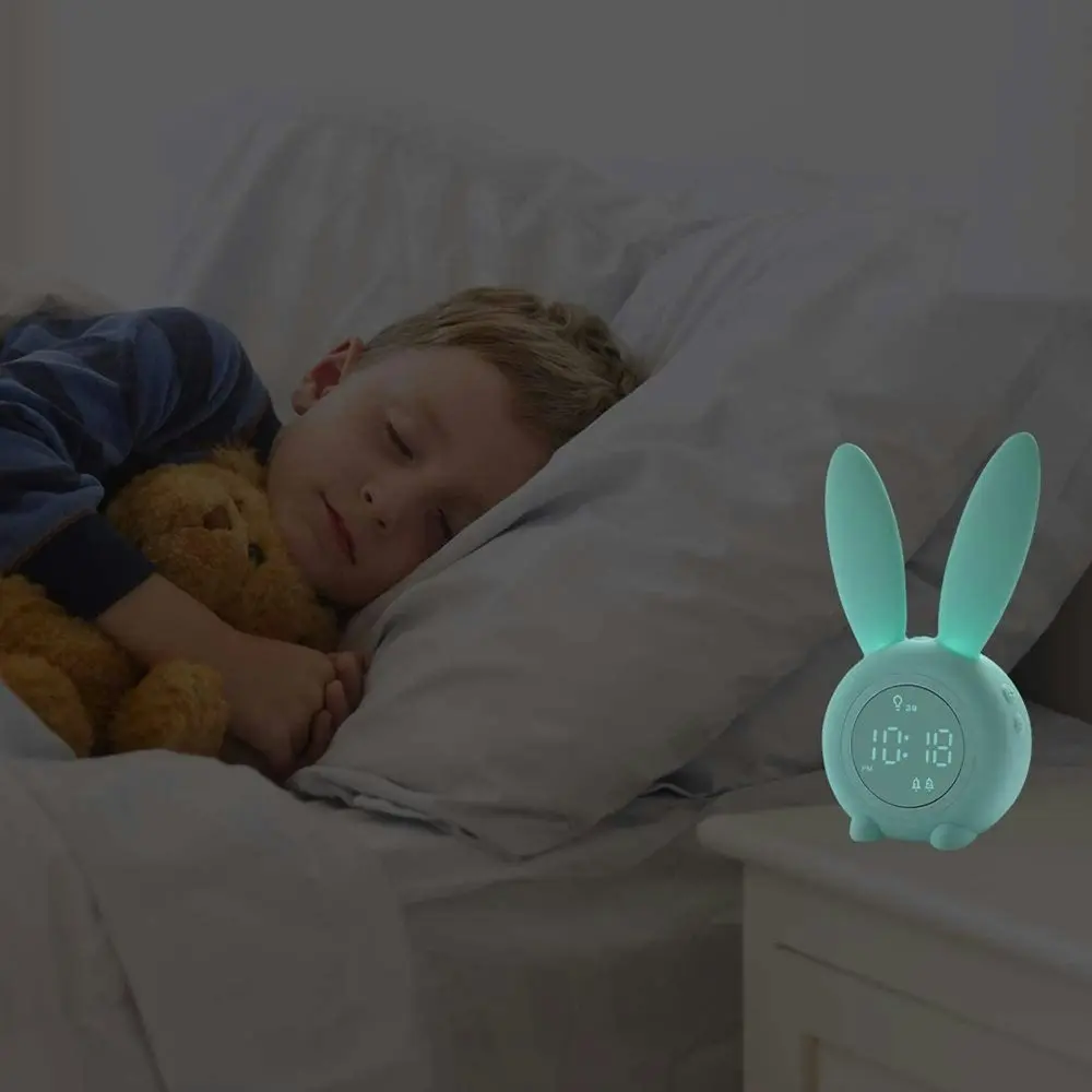 LED Digital Intelligent Alarm Clocks Cute Rabbit Kid Sleep Night Light