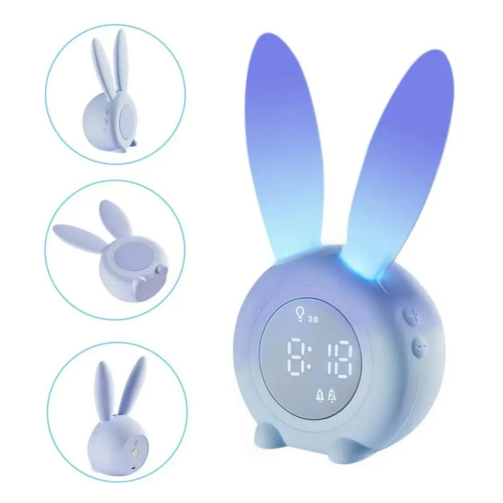 LED Digital Intelligent Alarm Clocks Cute Rabbit Kid Sleep Night Light