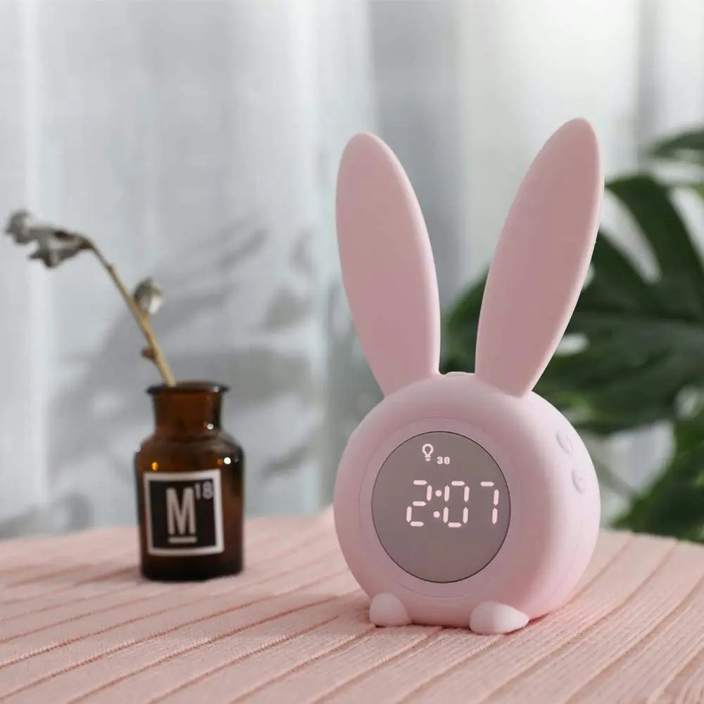 LED Digital Intelligent Alarm Clocks Cute Rabbit Kid Sleep Night Light