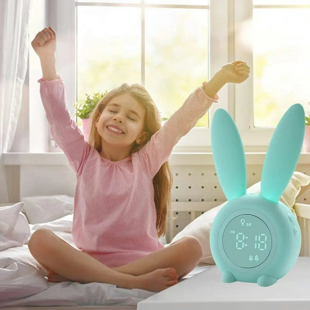 LED Digital Intelligent Alarm Clocks Cute Rabbit Kid Sleep Night Light