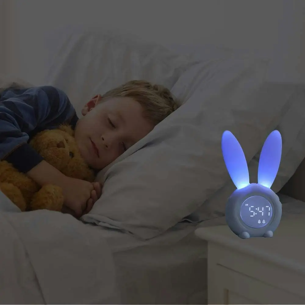 LED Digital Intelligent Alarm Clocks Cute Rabbit Kid Sleep Night Light