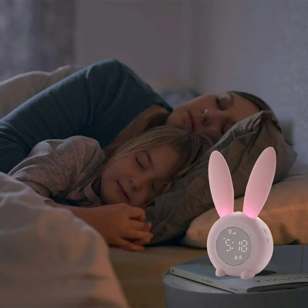 LED Digital Intelligent Alarm Clocks Cute Rabbit Kid Sleep Night Light