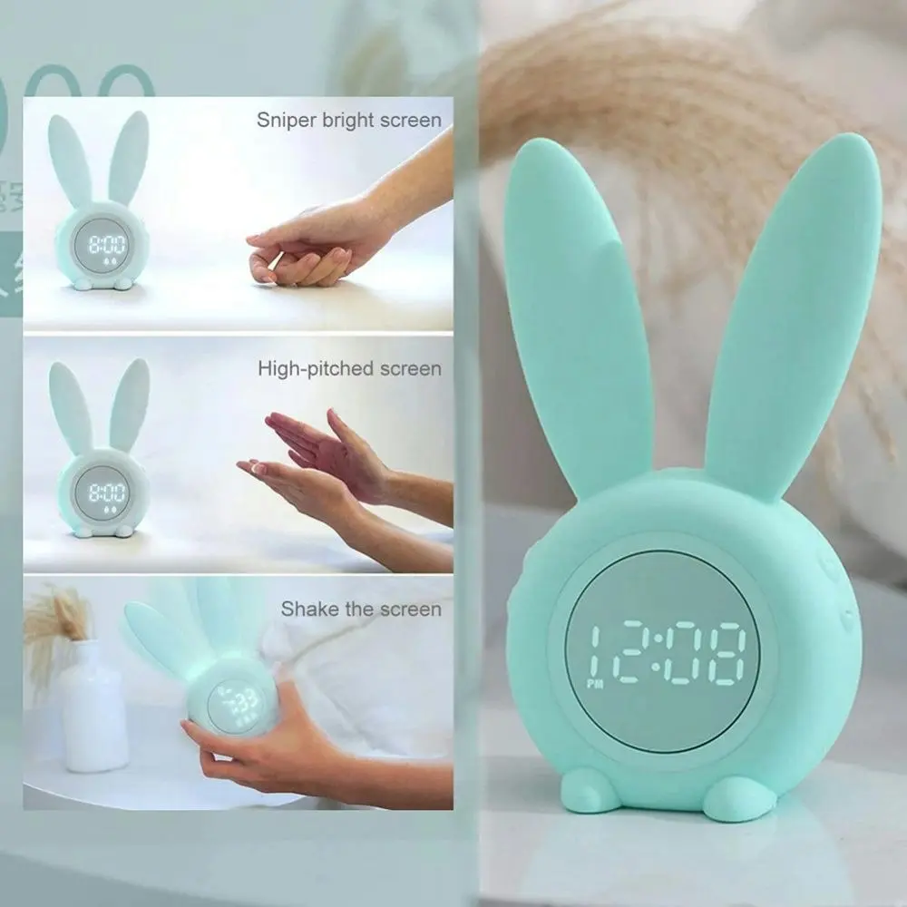 LED Digital Intelligent Alarm Clocks Cute Rabbit Kid Sleep Night Light