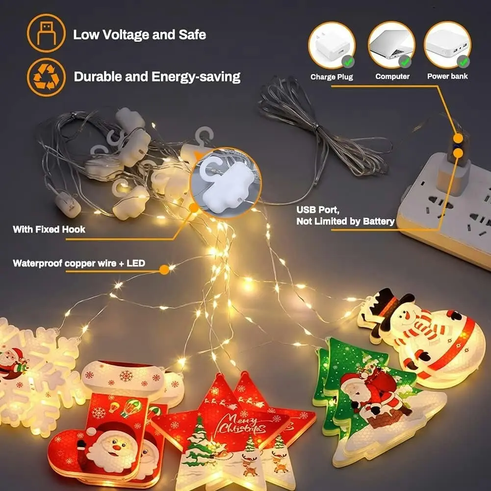 LED Christmas Lights Christmas Window String Lights USB Powered Xmas Lights