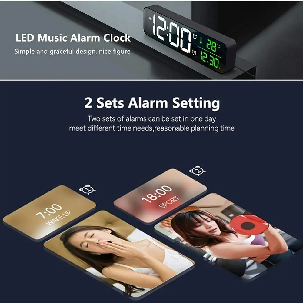 Large Display Digital Clock LED Electric Alarm Clocks With Date Temp Display