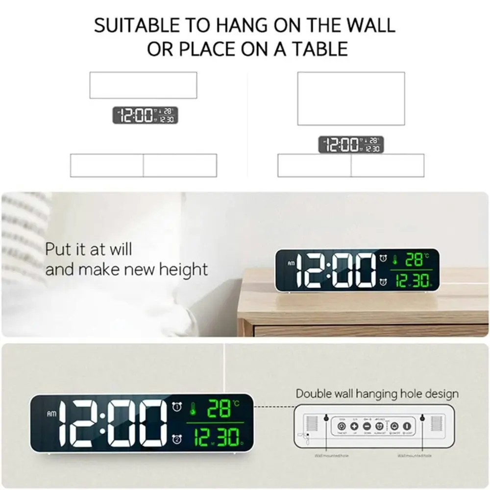 Large Display Digital Clock LED Electric Alarm Clocks With Date Temp Display