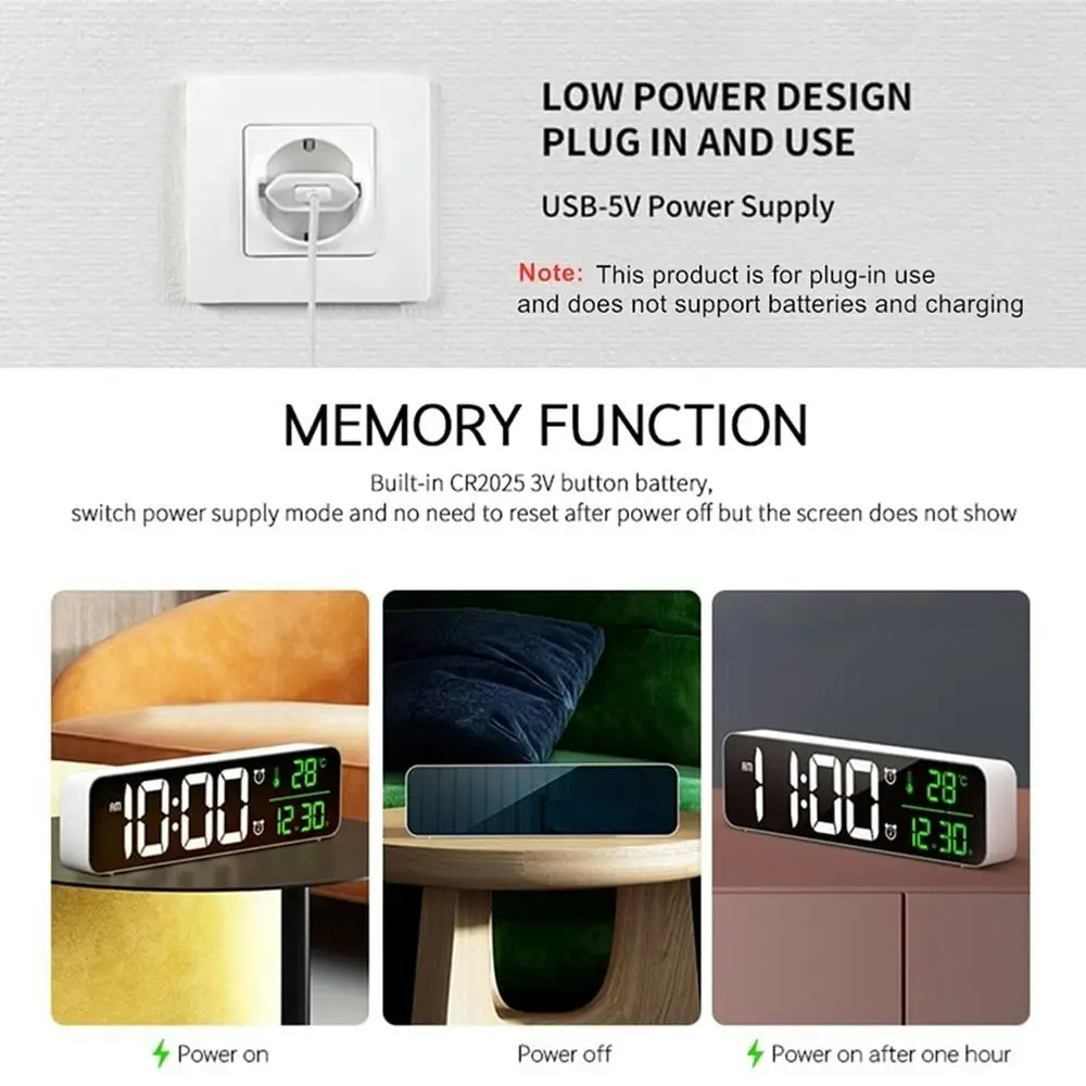 Large Display Digital Clock LED Electric Alarm Clocks With Date Temp Display