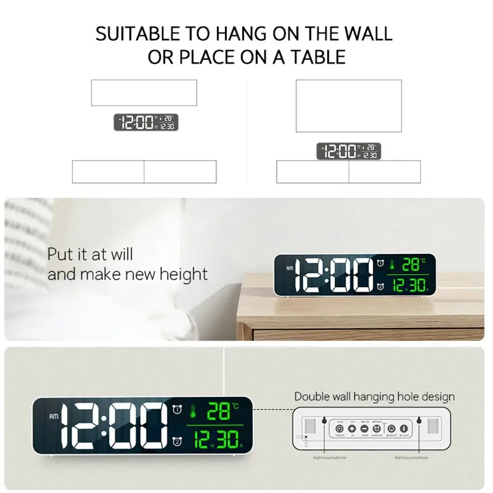 Large Display Digital Clock LED Electric Alarm Clocks With Date Temp Display