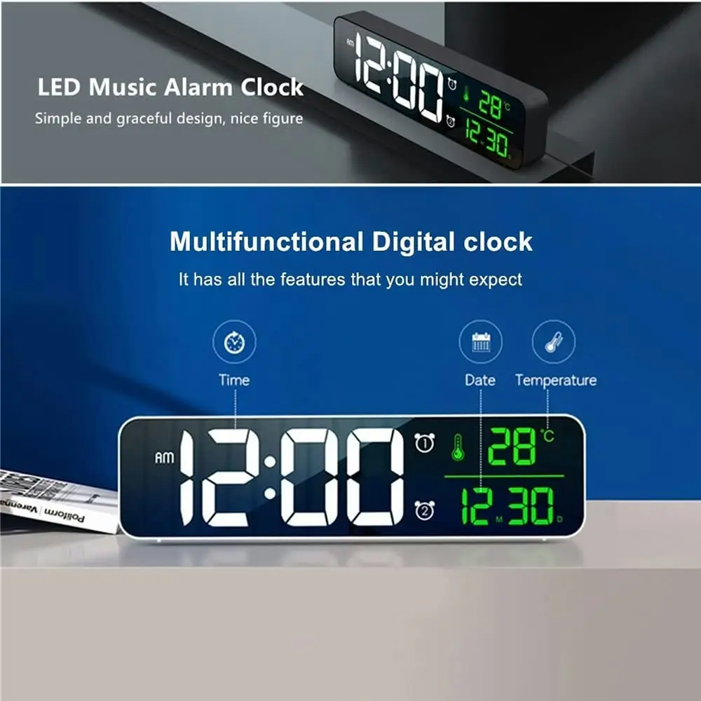 Large Display Digital Clock LED Electric Alarm Clocks With Date Temp Display