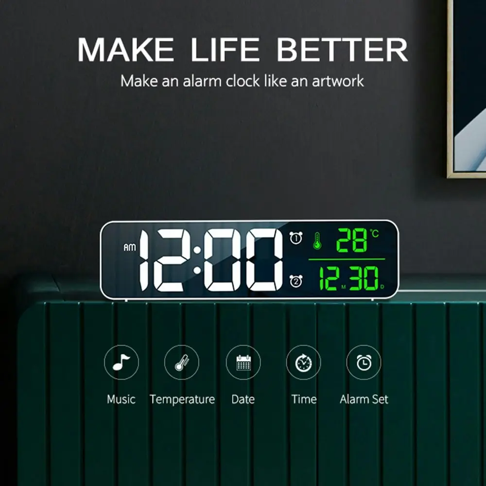 Large Display Digital Clock LED Electric Alarm Clocks With Date Temp Display