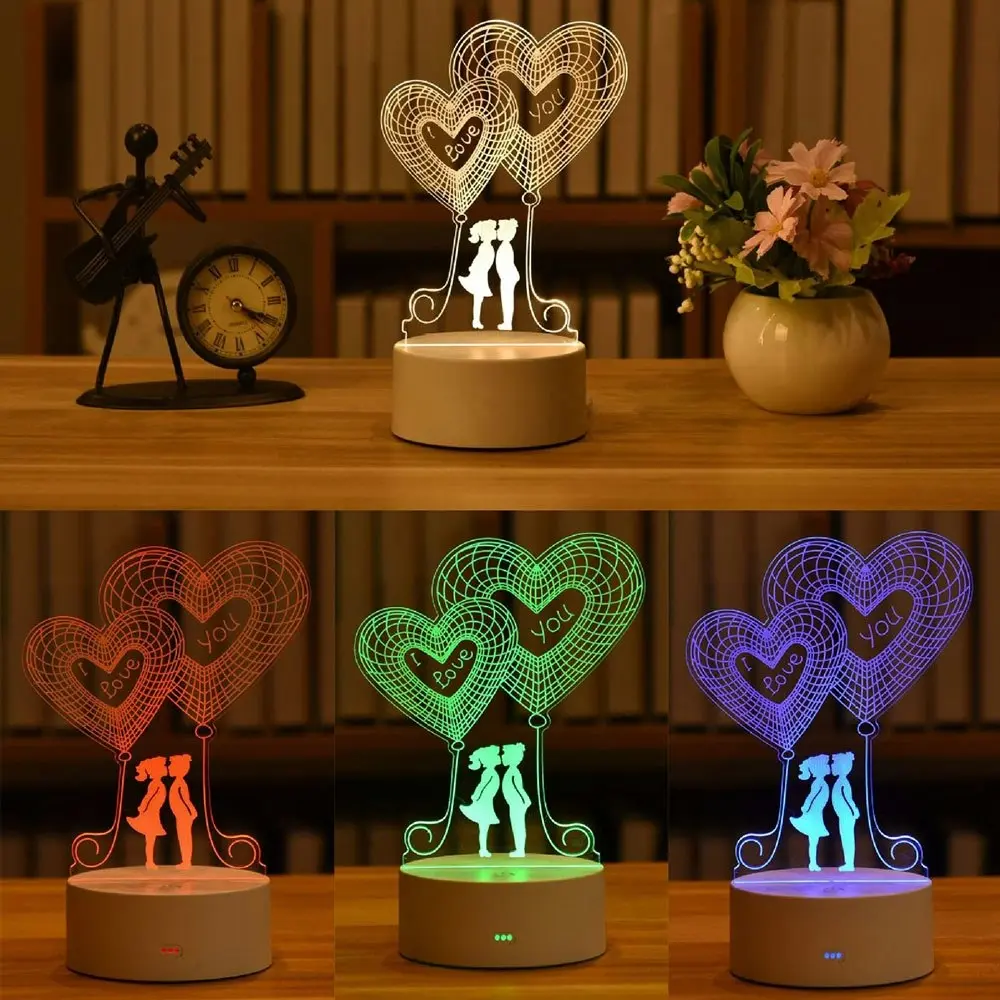 4 Pack Colorful Touch 3D Night Light Bedside Bedroom Touch USB Table Light