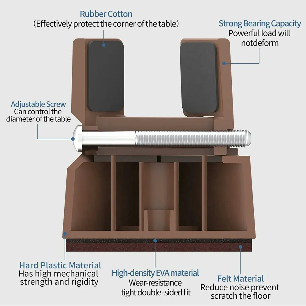 4 Pack Adjustable Chair Risers Height Heavy Duty Tables Furniture Risers-Brown