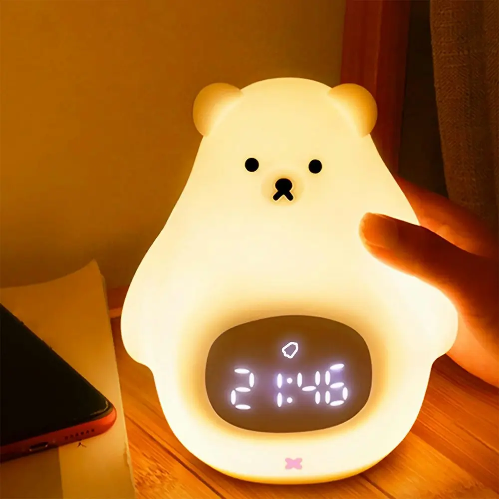 Bear Night Light Alarm Clock Silicone Portable Nursery Light USB Nightlight