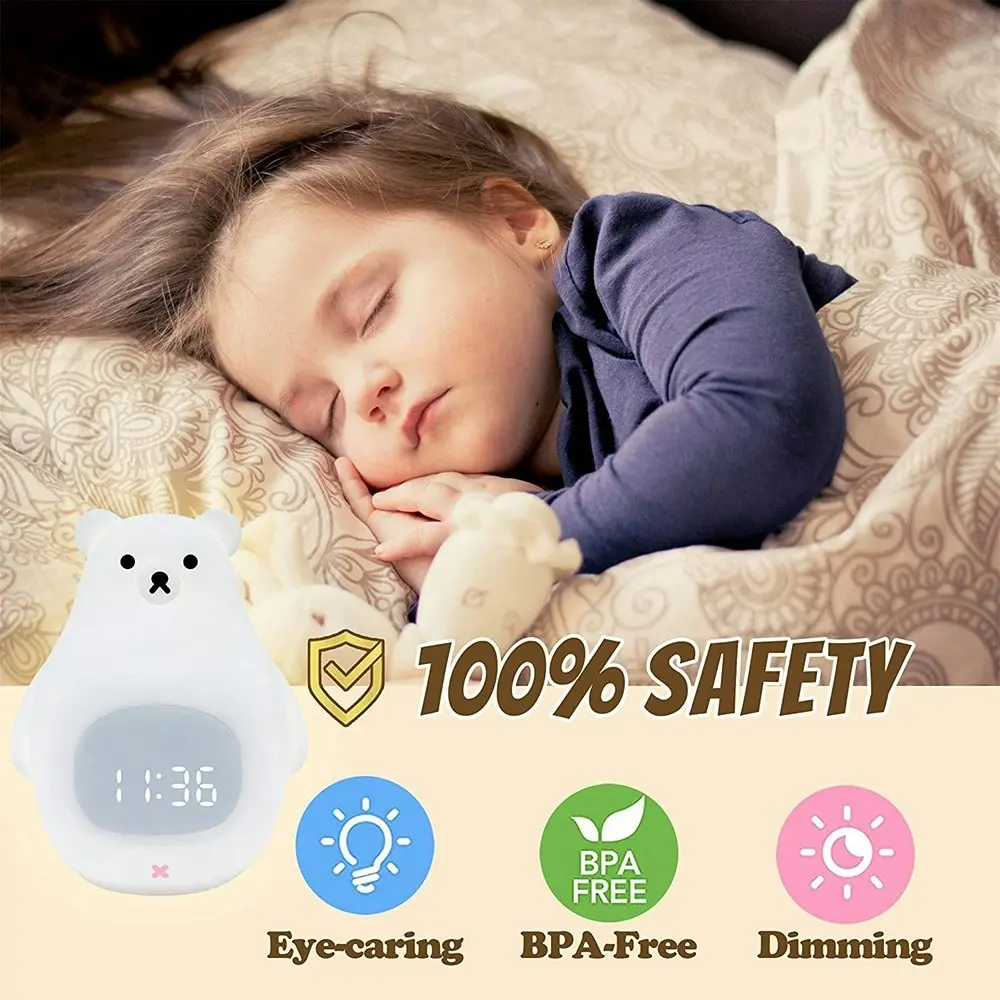 Bear Night Light Alarm Clock Silicone Portable Nursery Light USB Nightlight