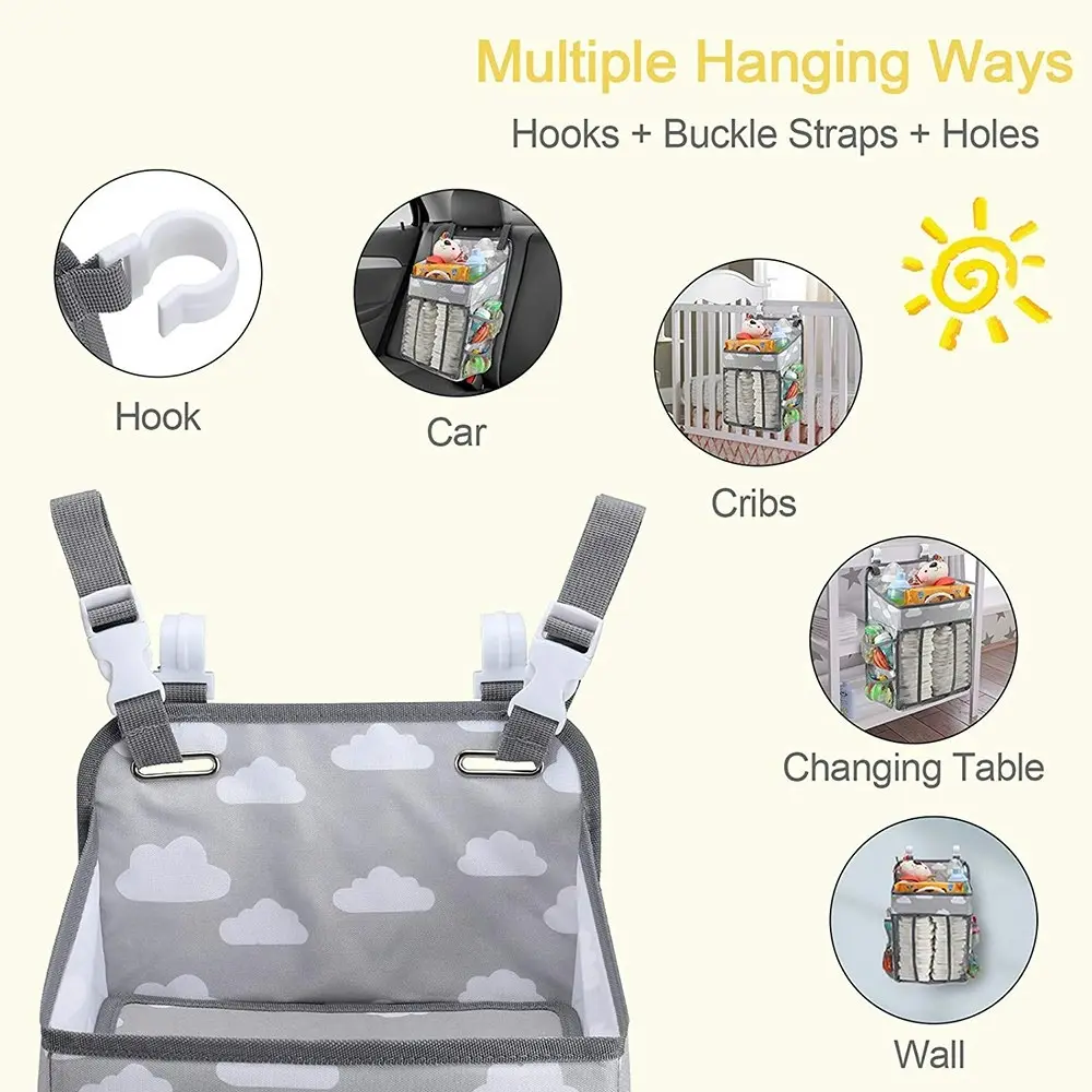 Hanging Baby Diaper Caddy Organizer Baby Crib Hanging Classified Storage Bag