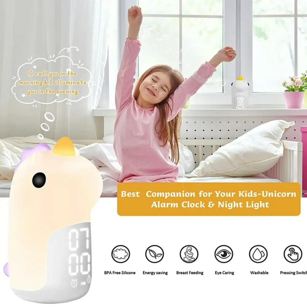 Unicorn Bedside Digital Alarm Clock Night Lights & Wake up Light