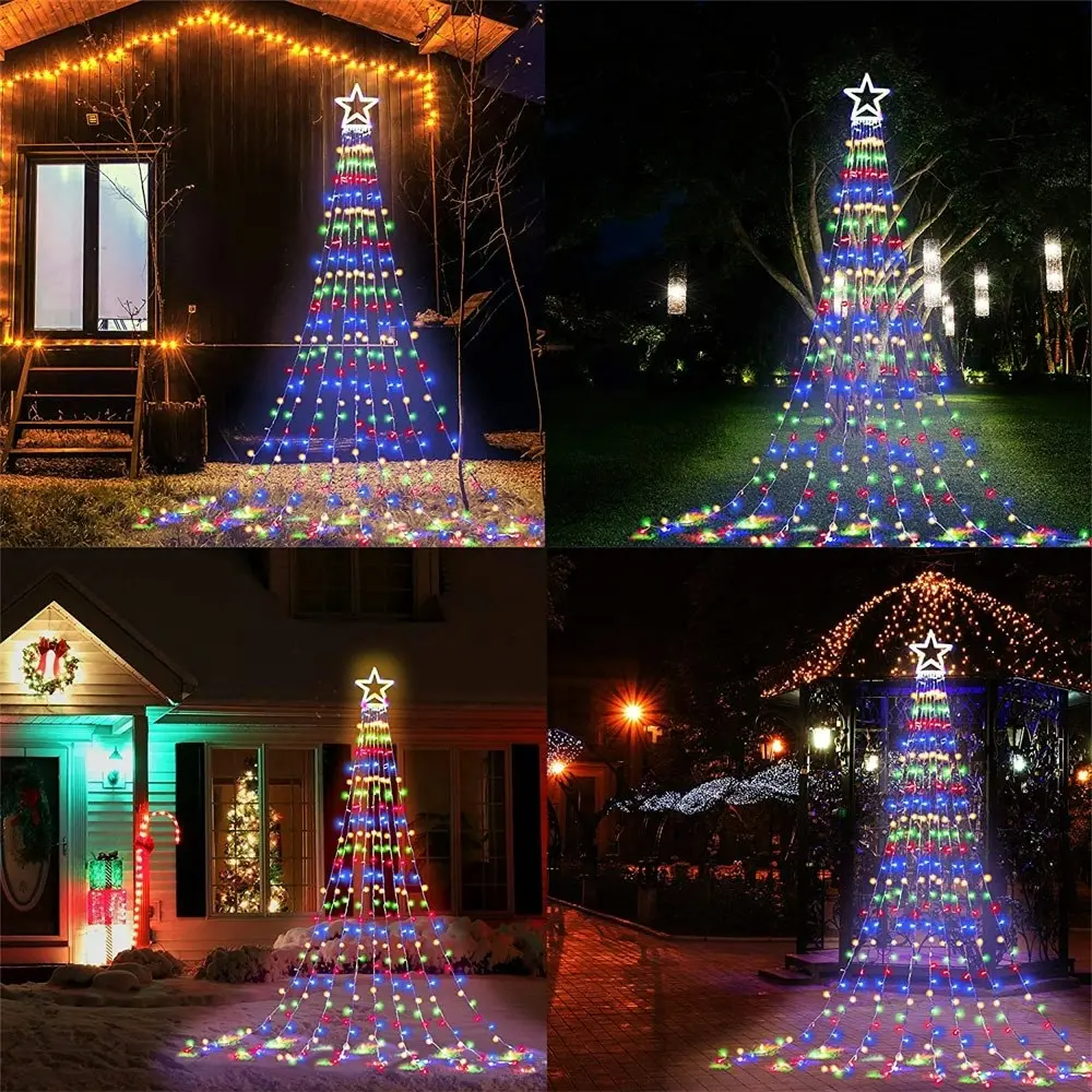 Solar LED Star Waterfall Lights Christmas Tree Decor String Lights