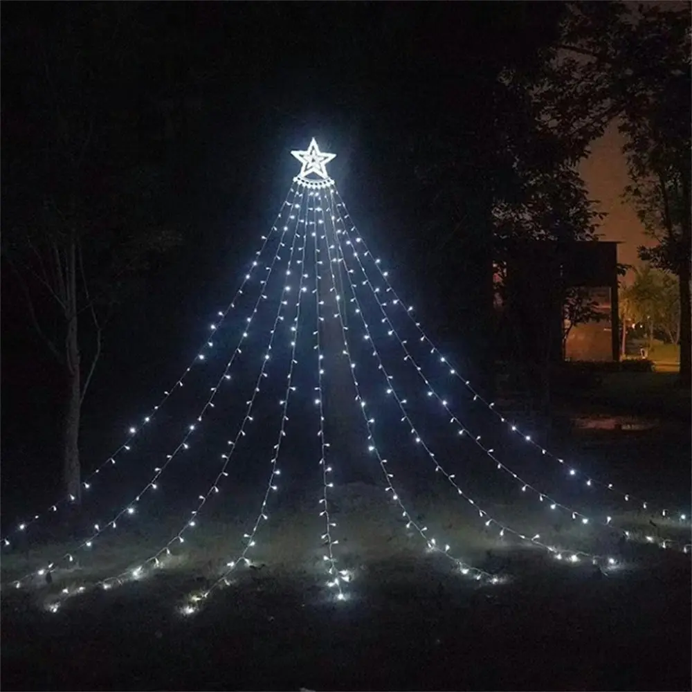 Solar LED Star Waterfall Lights Christmas Tree Decor String Lights