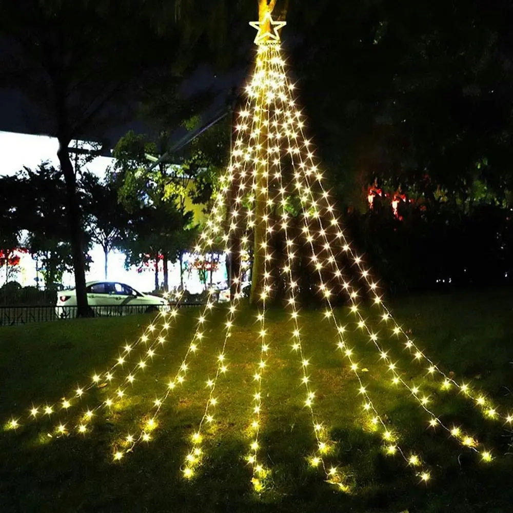 Solar LED Star Waterfall Lights Christmas Tree Decor String Lights