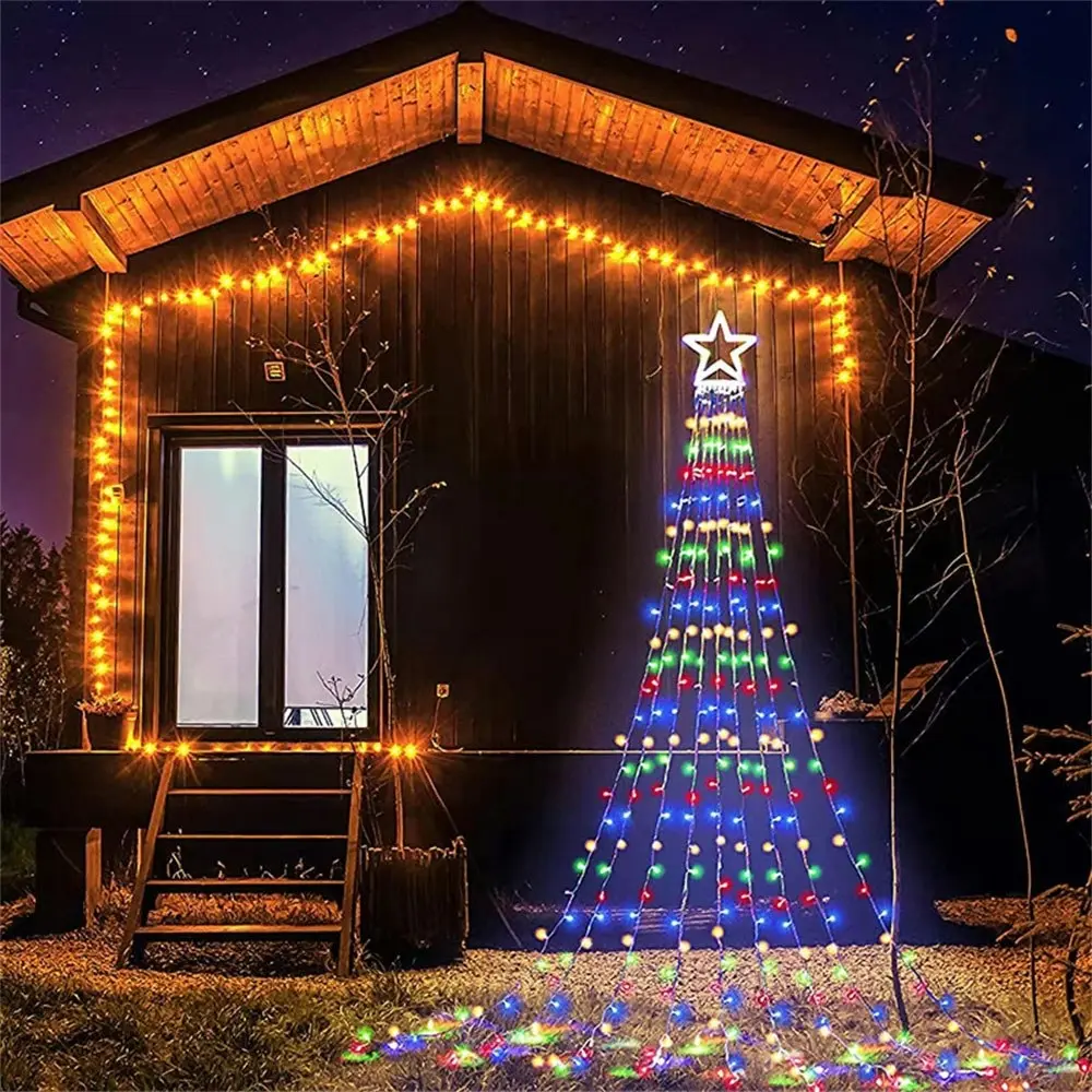 Solar LED Star Waterfall Lights Christmas Tree Decor String Lights