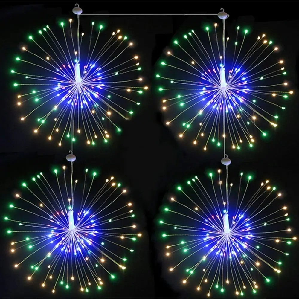 4 Pack solar powered 200 LED Fireworks Hanging LED String Lights for Xmas