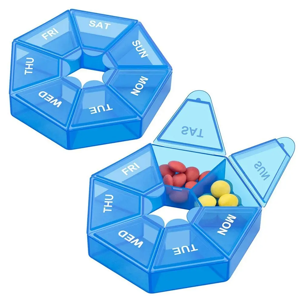 2 Pcs Portable Travel Pill Box 7 Days Weekly Pill Organizer Dispenser Medicine Case