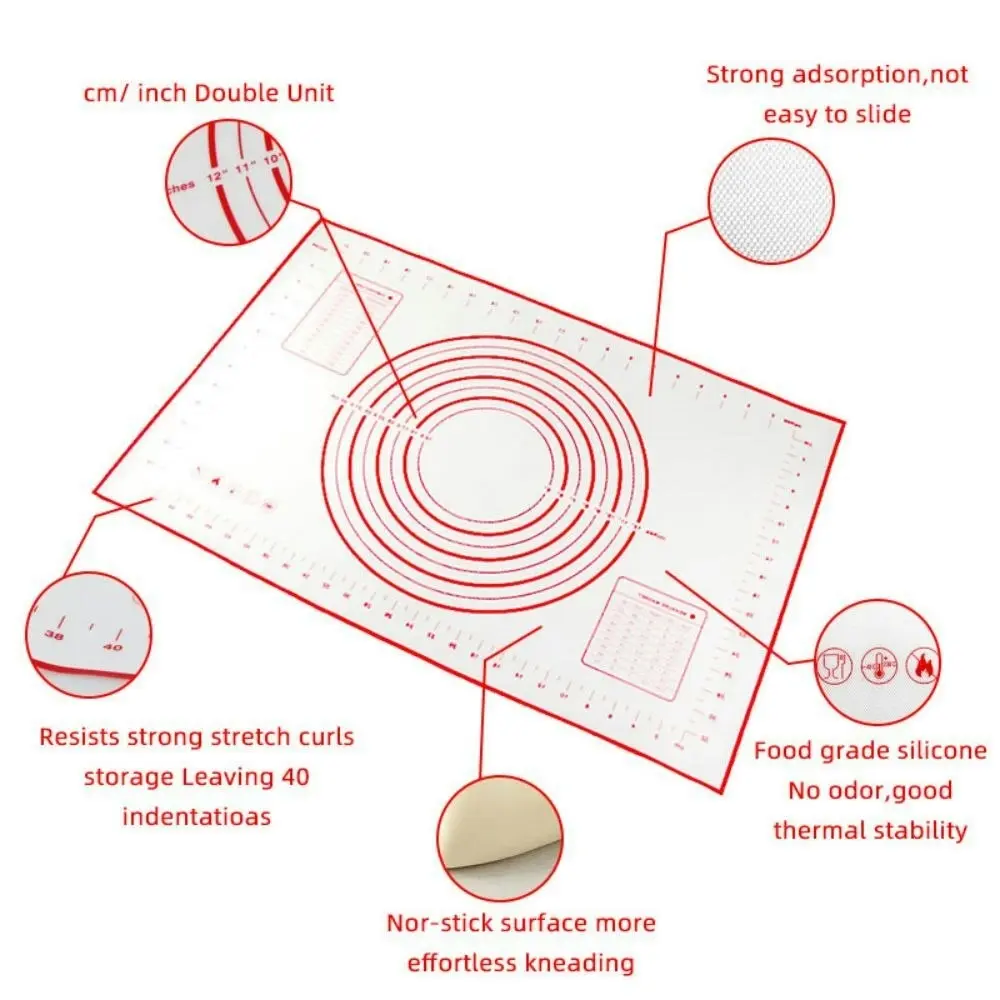 30*40CM silicone pastry kneading mat board with measurements marking